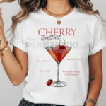 Дамска тениска с принт на коктейл с череши, надписи.