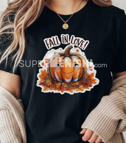 черна есенна тениска с тиква и надпис