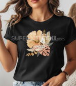 Дамска тениска с цветя и пера - акварелен стил - Изображение 3